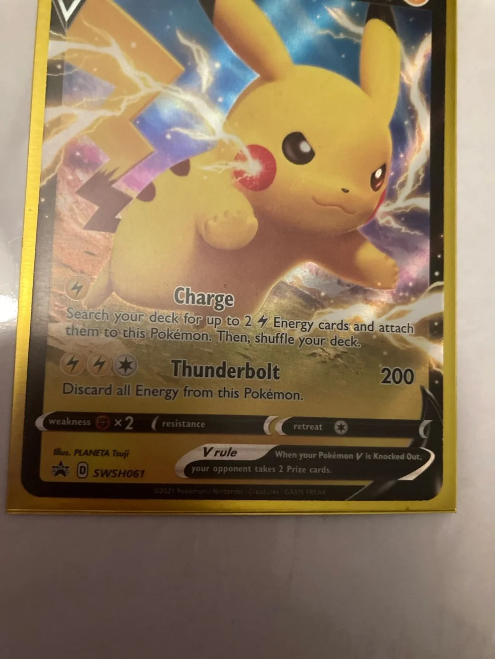 Pokemon Pikachu V Gold Foil Card - Yellow & Blue Holo
